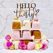 Hello Thirty Happy Birthday Cake Topper Gold Acrylic Number 30 Acrylic Cupcake Topper for 30th Birthday Party Cake Decorations