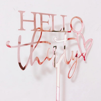 Hello Thirty Happy Birthday Cake Topper Gold Acrylic Number 30 Acrylic Cupcake Topper for 30th Birthday Party Cake Decorations