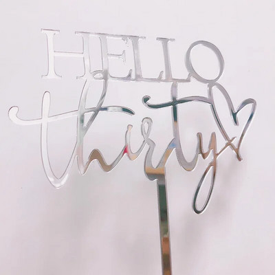 Hello Thirty Happy Birthday Cake Topper Gold Acrylic Number 30 Acrylic Cupcake Topper for 30th Birthday Party Cake Decorations