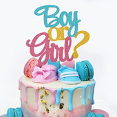 Glitter Boy or Girl Cake Toppers Gender Reveal Party Cake Διακοσμήσεις Ροζ Μπλε He or She Supplies Birthday Party Flags