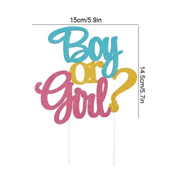 Glitter Boy or Girl Cake Toppers Gender Reveal Party Cake Διακοσμήσεις Ροζ Μπλε He or She Supplies Birthday Party Flags