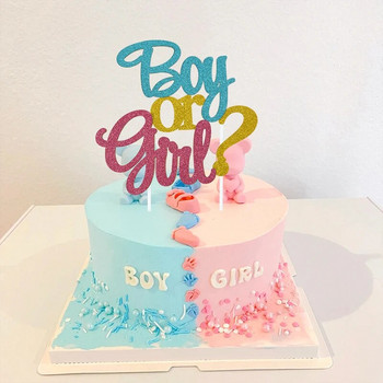 Glitter Boy or Girl Cake Toppers Gender Reveal Party Cake Διακοσμήσεις Ροζ Μπλε He or She Supplies Birthday Party Flags