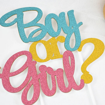 Glitter Boy or Girl Cake Toppers Gender Reveal Party Cake Διακοσμήσεις Ροζ Μπλε He or She Supplies Birthday Party Flags