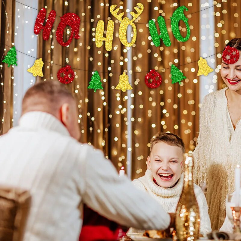 Kalėdiniai papuošalai Ho Ho Ho kalėdinė kepurė Dovanų dėžutė Kojinės Vėliava Reklaminė juosta Kalėdų Naujųjų Metų Navidad Fono kabanti girlianda Dekoracija