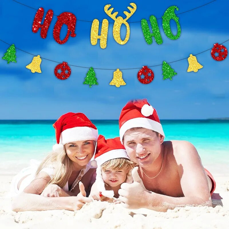 Kalėdiniai papuošalai Ho Ho Ho kalėdinė kepurė Dovanų dėžutė Kojinės Vėliava Reklaminė juosta Kalėdų Naujųjų Metų Navidad Fono kabanti girlianda Dekoracija