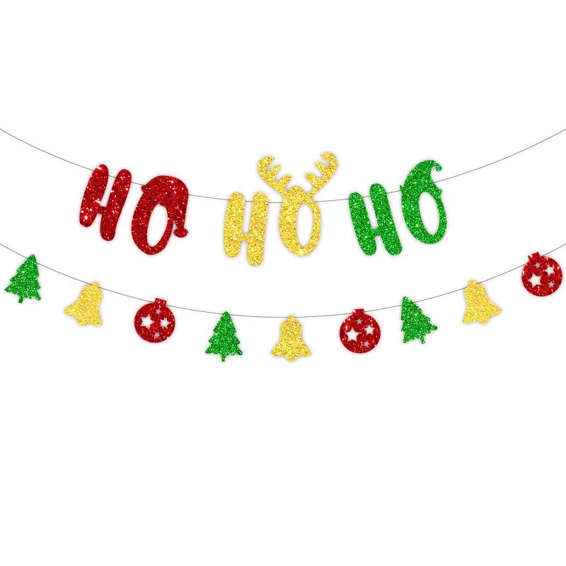 Kalėdiniai papuošalai Ho Ho Ho kalėdinė kepurė Dovanų dėžutė Kojinės Vėliava Reklaminė juosta Kalėdų Naujųjų Metų Navidad Fono kabanti girlianda Dekoracija