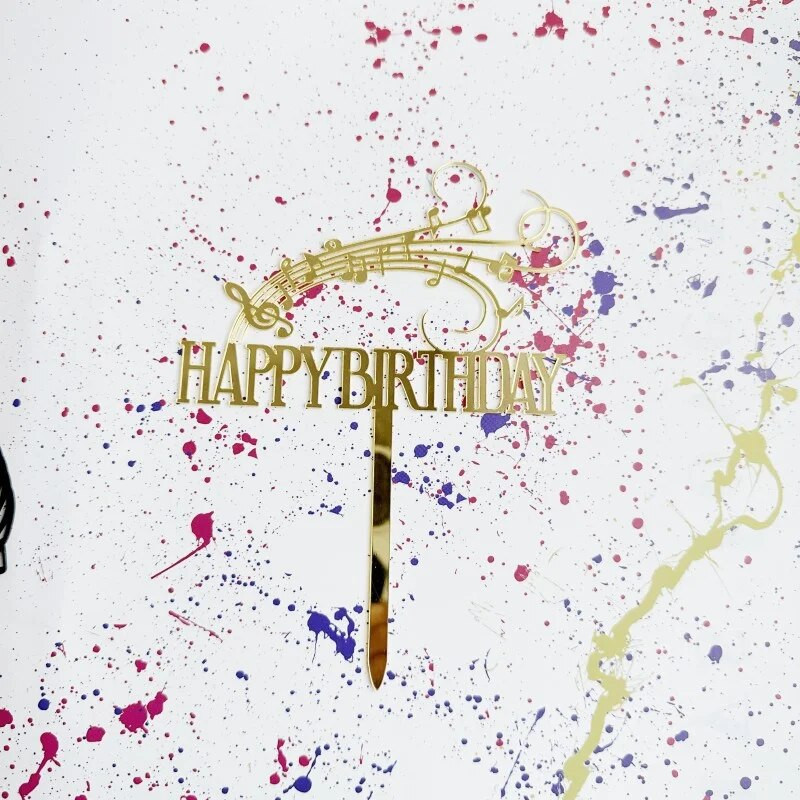 Naujas muzikinių natų torto užpilas Auksinis akrilo teminis Muzika Su gimtadieniu Kūdikio gimtadienio torto viršelis su muzikine vakarėlio torto puošmena