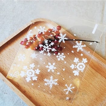 50 τεμ/παρτίδα Νέα άφιξη 10x10cm Clear Christmas Snowflake Cookie Bag, Πλαστική αυτοκόλλητη σφραγίδα σελοφάν, Τσάντες τσέλο δώρου αρτοποιίας