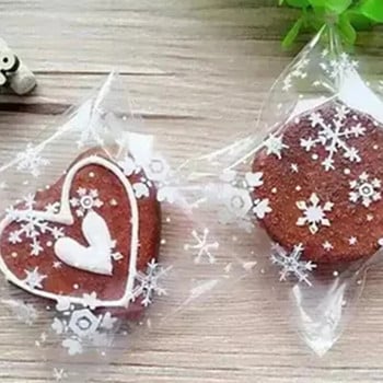 50 τεμ/παρτίδα Νέα άφιξη 10x10cm Clear Christmas Snowflake Cookie Bag, Πλαστική αυτοκόλλητη σφραγίδα σελοφάν, Τσάντες τσέλο δώρου αρτοποιίας