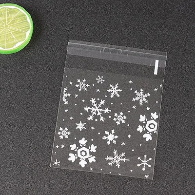 50 τεμ/παρτίδα Νέα άφιξη 10x10cm Clear Christmas Snowflake Cookie Bag, Πλαστική αυτοκόλλητη σφραγίδα σελοφάν, Τσάντες τσέλο δώρου αρτοποιίας