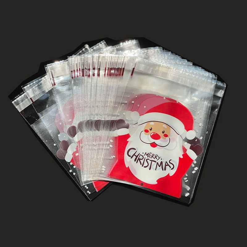100 vnt Kalėdų skaidrus pakavimo maišelis Kalėdų Senelis Snaigė Linksmų Kalėdų saldainių sausainių maišeliai Kalėdų vakarėlio reikmenims