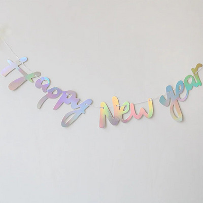 Ins Happy New Year Ligature Letter Τραβώντας σημαία Παραμονή Πρωτοχρονιάς Ευτυχισμένο το νέο έτος 2024 Φόντο κρεμαστή γιρλάντα DIY Home Decorati