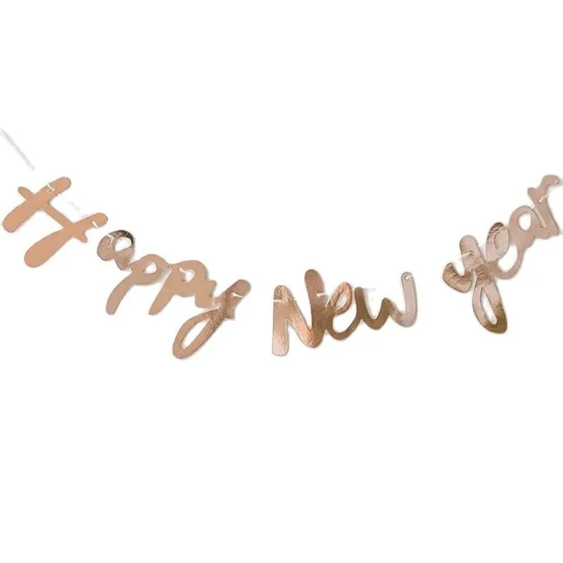 Ins Linksmų Naujųjų Metų Ligatūra Laiškas traukiantis vėliavą Naujųjų Metų išvakarės Laimingų Naujųjų 2024 m. Fone Kabanti girlianda „Pasidaryk pats“ namų dekoracijos