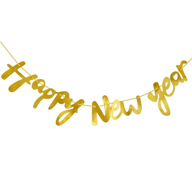 Ins Linksmų Naujųjų Metų Ligatūra Laiškas traukiantis vėliavą Naujųjų Metų išvakarės Laimingų Naujųjų 2024 m. Fone Kabanti girlianda „Pasidaryk pats“ namų dekoracijos