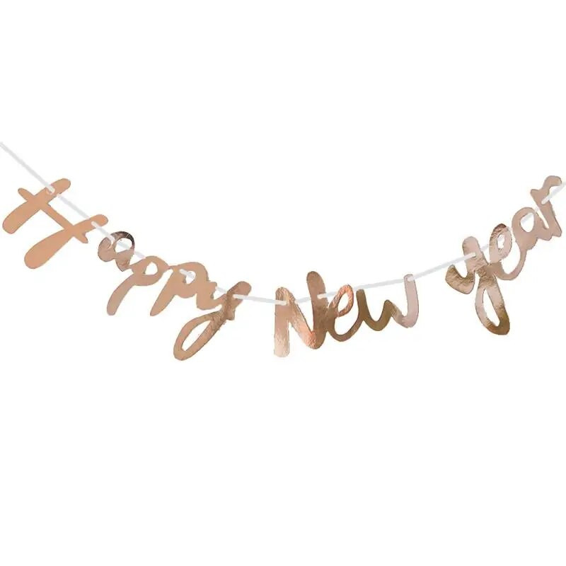 Ins Linksmų Naujųjų Metų Ligatūra Laiškas traukiantis vėliavą Naujųjų Metų išvakarės Laimingų Naujųjų 2024 m. Fone Kabanti girlianda „Pasidaryk pats“ namų dekoracijos