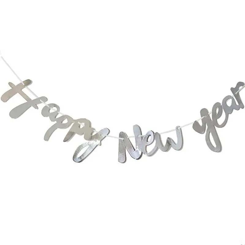 Ins Linksmų Naujųjų Metų Ligatūra Laiškas traukiantis vėliavą Naujųjų Metų išvakarės Laimingų Naujųjų 2024 m. Fone Kabanti girlianda „Pasidaryk pats“ namų dekoracijos