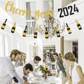 Διακόσμηση πάρτι Cheers Έτος 2024 Πρωτοχρονιά Τραβώντας Σημαία Παιδική Πρωτοχρονιά Καλή Πρωτοχρονιά Κρεμαστή γιρλάντα Διακόσμηση DIY