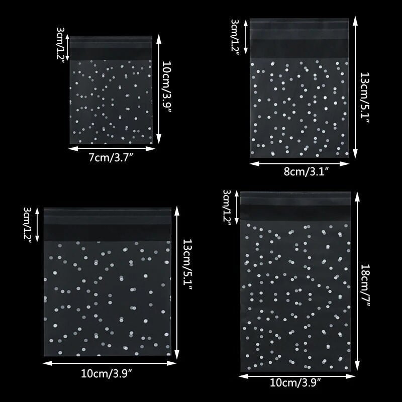 100 vnt permatomų plastikinių saldainių maišelių pakavimas celofaniniai maišeliai su taškeliais sausainių dovanų maišeliais „pasidaryk pats“ lipnus maišelis vakarėlių saldainių maišeliai 