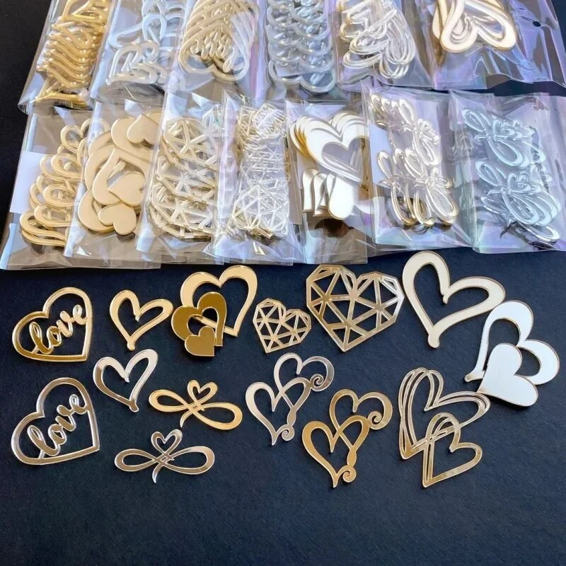10 vnt./rinkinys Stilius Meilė Širdelė Akrilo torto viršelis gimtadienio Valentino dienos torto papuošimas Vestuvinio torto šoninis akrilinis įdėklas