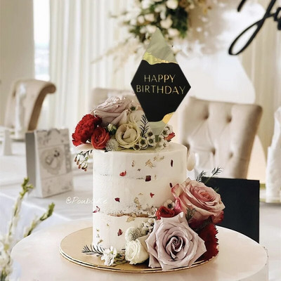 Νέα σήμανση λέιζερ Happy Birthday Cake Topper Painting Διακόσμηση πάρτι Είδη διακόσμησης Εργαλεία διακόσμησης Αξεσουάρ ψησίματος