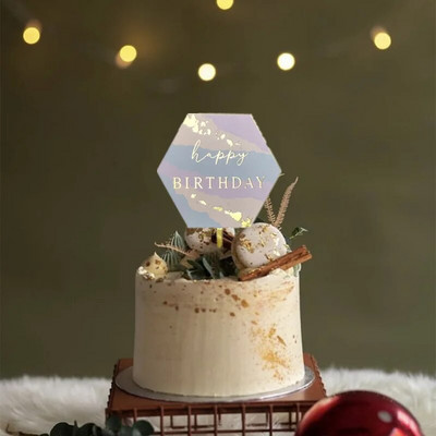 Νέα σήμανση λέιζερ Happy Birthday Cake Topper Painting Διακόσμηση πάρτι Είδη διακόσμησης Εργαλεία διακόσμησης Αξεσουάρ ψησίματος