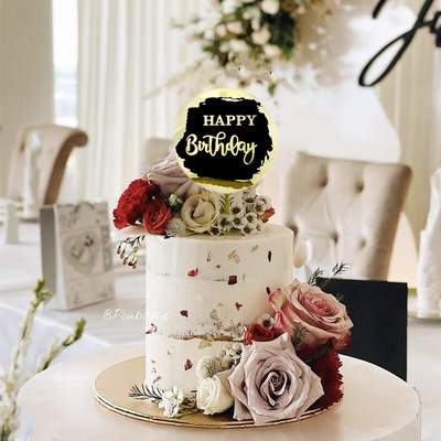 Νέα σήμανση λέιζερ Happy Birthday Cake Topper Painting Διακόσμηση πάρτι Είδη διακόσμησης Εργαλεία διακόσμησης Αξεσουάρ ψησίματος