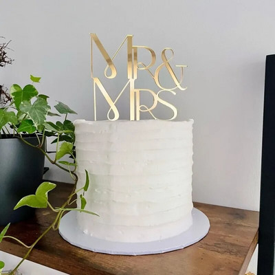 Jauns Mr&Mrs Cake Topper Zelta akrils Mrs Mrs Wedding Cake Topper saderināšanās ballītei Kāzu kūku dekorācijas Marige Party Supplies