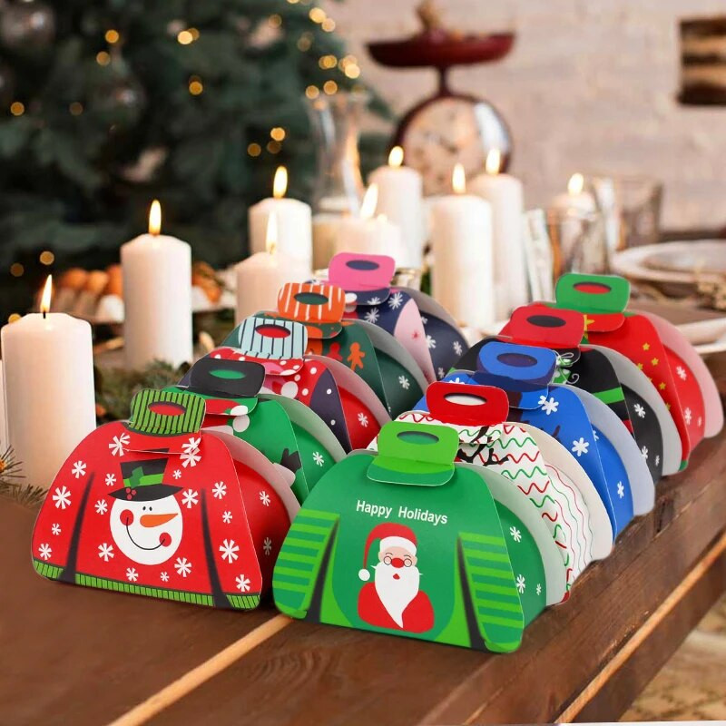 12 vnt animacinių filmų megztinis Kalėdų saldainių dėžutė vaikams šokolado dovanų pakavimo dėžutė 2024 Linksmų Kalėdų dekoras Naujųjų metų vakarėlio reikmenys