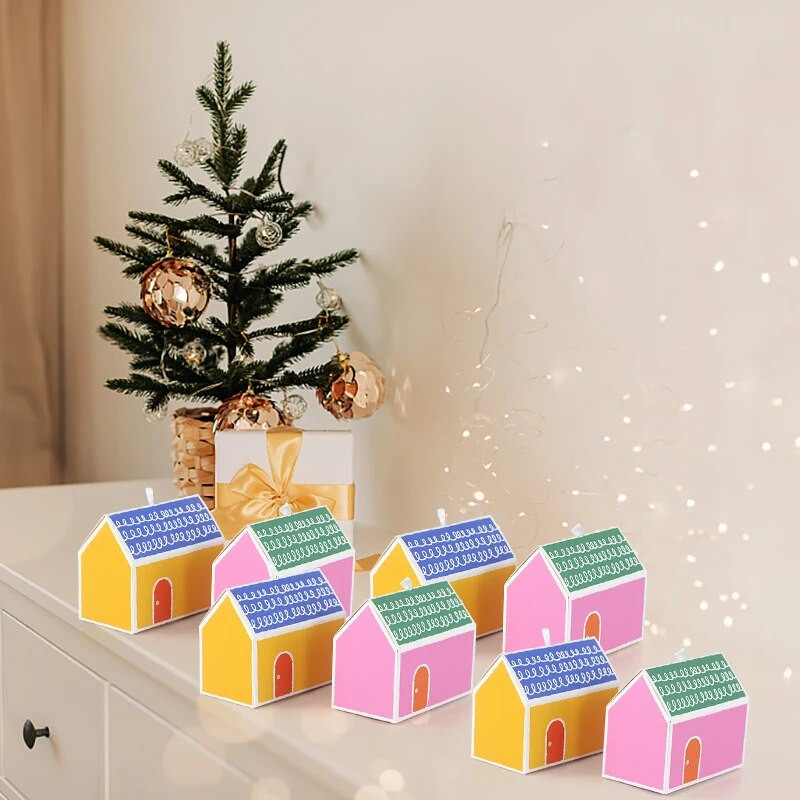 5 vnt Kraftpopieriaus namo formos Linksmų Kalėdų dovanų dėžutės Sausainių saldainių pakavimo dėžutės maišelis Kalėdų „pasidaryk pats“ namų vakarėlio dekoravimas 2024 m.