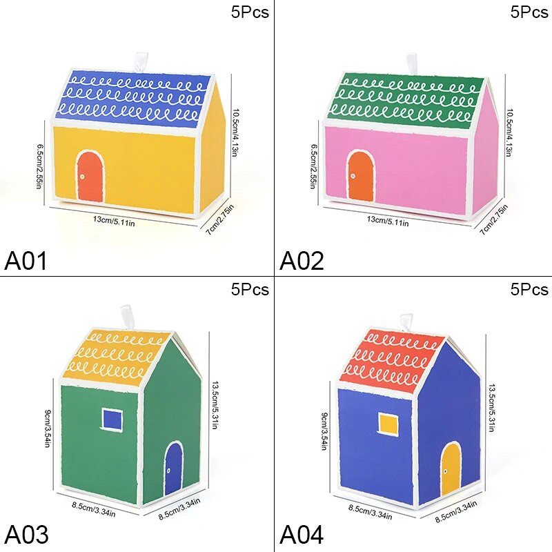 5 vnt Kraftpopieriaus namo formos Linksmų Kalėdų dovanų dėžutės Sausainių saldainių pakavimo dėžutės maišelis Kalėdų „pasidaryk pats“ namų vakarėlio dekoravimas 2024 m.