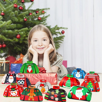 24Pcs Коледна кутия за бонбони Направи си сам Кутия за подаръци Дизайн на пуловер Снежен човек Дядо Коледа Печат Хартиена кутия Бонбони Малка опаковка за подарък Парти декор