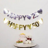 Διακόσμηση πάρτι INS Style Golden Silver HAPPY 25 50 Κρεμαστό πάρτι για πάρτι γενεθλίων με σημαία για DIY