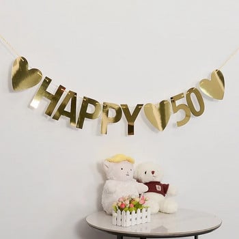 Διακόσμηση πάρτι INS Style Golden Silver HAPPY 25 50 Κρεμαστό πάρτι για πάρτι γενεθλίων με σημαία για DIY