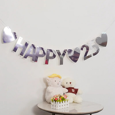 Διακόσμηση πάρτι INS Style Golden Silver HAPPY 25 50 Κρεμαστό πάρτι για πάρτι γενεθλίων με σημαία για DIY