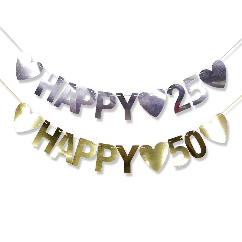 INS Style vakarėlio puošmena Auksinis sidabras HAPPY 25 50 vėliavos traukimas gimtadienio jubiliejaus vakarėlis pakabinamas girlianda „pasidaryk pats“ dekoratyvinis elementas