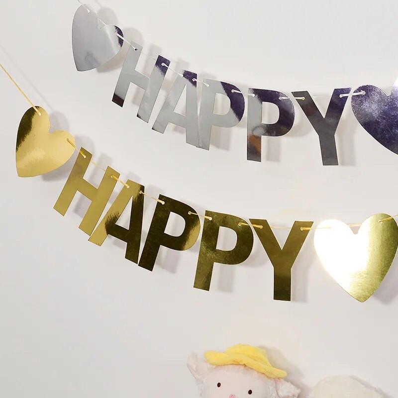 INS Style vakarėlio puošmena Auksinis sidabras HAPPY 25 50 vėliavos traukimas gimtadienio jubiliejaus vakarėlis pakabinamas girlianda „pasidaryk pats“ dekoratyvinis elementas