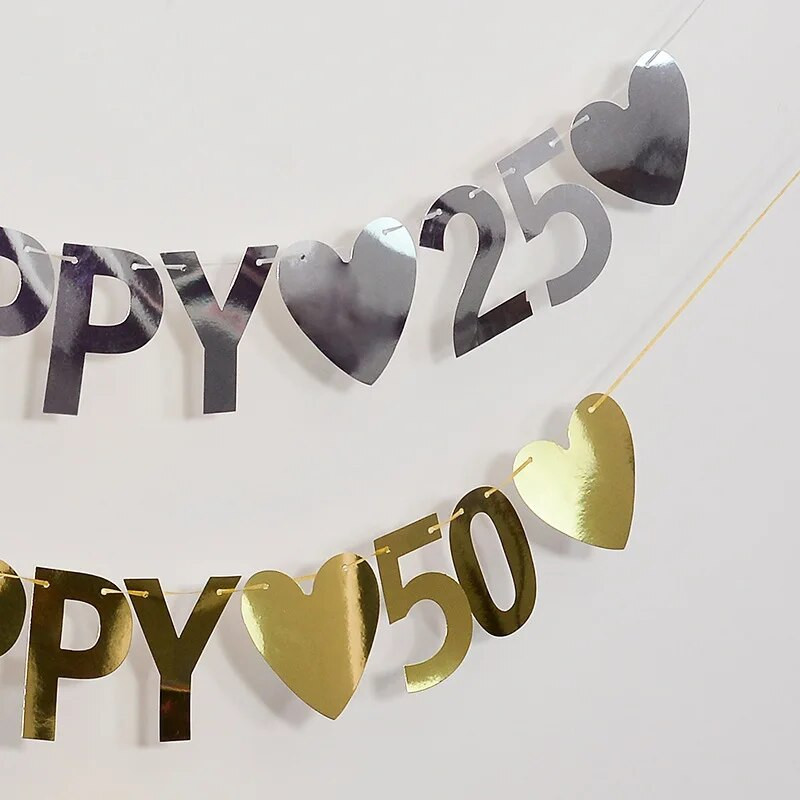 INS Style vakarėlio puošmena Auksinis sidabras HAPPY 25 50 vėliavos traukimas gimtadienio jubiliejaus vakarėlis pakabinamas girlianda „pasidaryk pats“ dekoratyvinis elementas