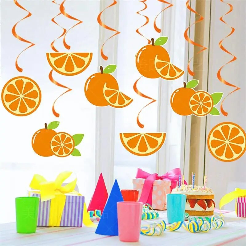 Apelsinų teminis vakarėlio dekoravimas Su gimtadieniu Vėliava Reklaminė juosta Vasaros vaisių vakarėlis Lubų sūkurinė girlianda Spiralinė kabanti scena Decorati