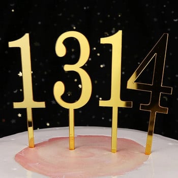Нов 0-9 номер Честит рожден ден Топер за торта Златен акрилен топер за сватбена торта Украса за детски празнични торти за рожден ден