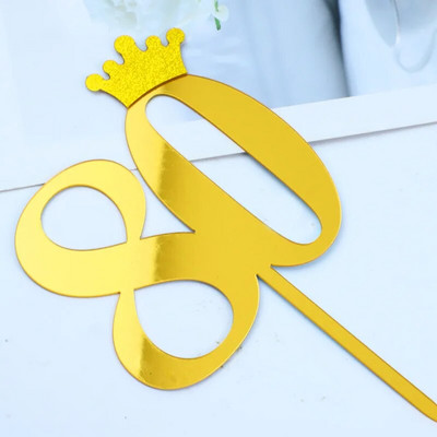 New 0-9 Number Happy Birthday Cake Topper Golden Acrylic Topper Wedding Cake Topper For Kids Birthday Party Holiday Cake Supplies
