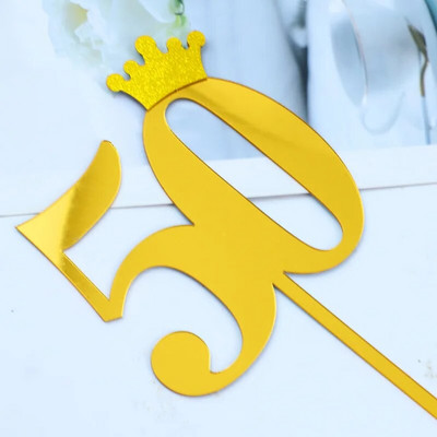 New 0-9 Number Happy Birthday Cake Topper Golden Acrylic Topper Wedding Cake Topper For Kids Birthday Party Holiday Cake Supplies