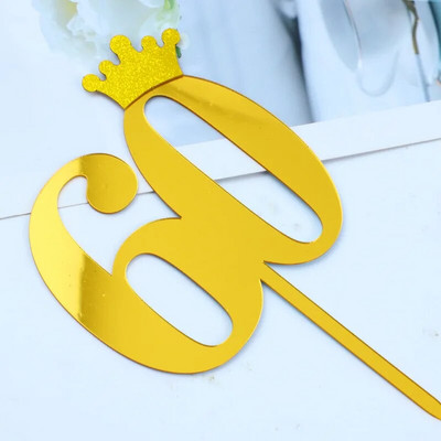 New 0-9 Number Happy Birthday Cake Topper Golden Acrylic Topper Wedding Cake Topper For Kids Birthday Party Holiday Cake Supplies