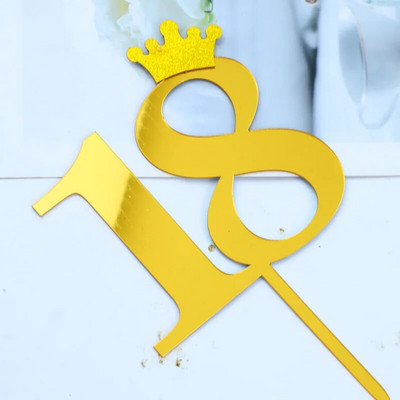 New 0-9 Number Happy Birthday Cake Topper Golden Acrylic Topper Wedding Cake Topper For Kids Birthday Party Holiday Cake Supplies