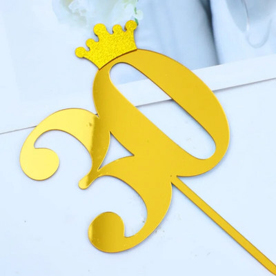 New 0-9 Number Happy Birthday Cake Topper Golden Acrylic Topper Wedding Cake Topper For Kids Birthday Party Holiday Cake Supplies