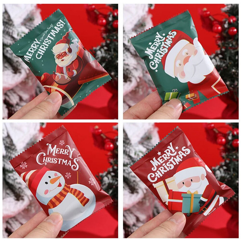 100 vnt mišrių spalvų saldainių maišelis Kalėdinių sausainių pakuotės aliuminio plėvelės kišenės vakarėlio dekoras Hot Seal Snowman Kalėdų senelio sausainių pakuotė