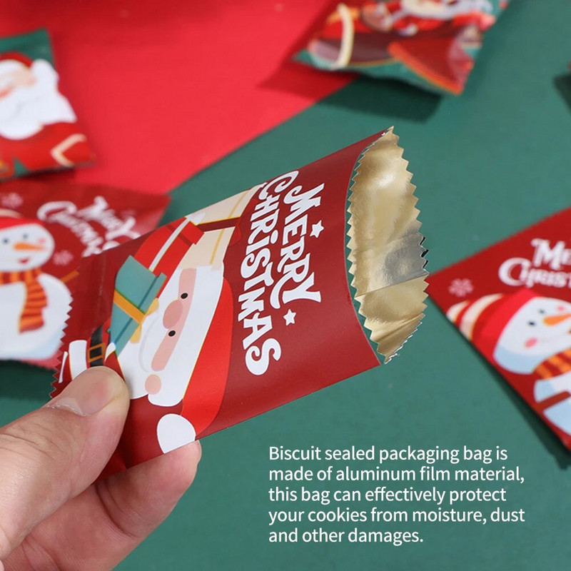 100 vnt mišrių spalvų saldainių maišelis Kalėdinių sausainių pakuotės aliuminio plėvelės kišenės vakarėlio dekoras Hot Seal Snowman Kalėdų senelio sausainių pakuotė