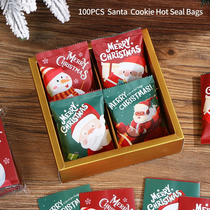 100 vnt mišrių spalvų saldainių maišelis Kalėdinių sausainių pakuotės aliuminio plėvelės kišenės vakarėlio dekoras Hot Seal Snowman Kalėdų senelio sausainių pakuotė
