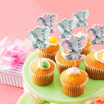 12Pcs Blue Pink Elephant Cupcake Topper Декорация на торта за рожден ден Декорация за парти Baby Shower Сувенири Разкриване на пола Парти консумативи