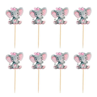 12 τμχ Μπλε ροζ ελεφαντάκι Cupcake Topper Παιδική τούρτα γενεθλίων Διακόσμηση Μπομπονιέρες ντους μωρού Προμήθειες για πάρτι Reveal φύλου