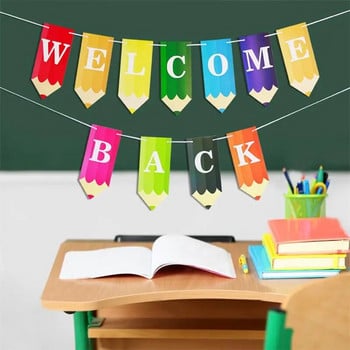 Αρχική σεζόν Διακόσμηση πάρτι Welcome Back Pencil Letter Banner Διακοσμητικά προμήθειες για το φόντο της τάξηςGarland Return